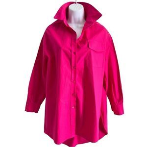 MIRONCE Made In Italy Oversized Hot Pink Button Down Shirt Cotton Size XS